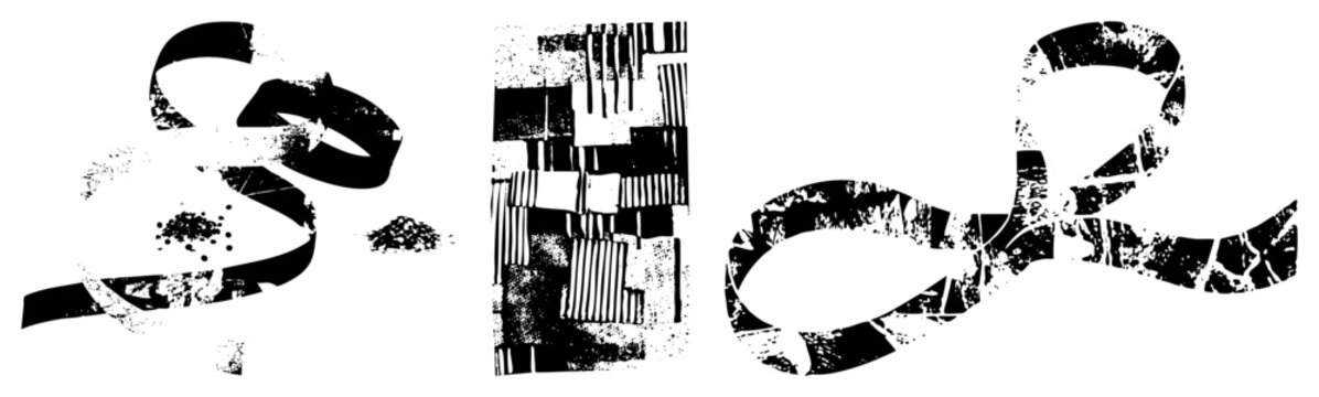Fragmented black and white forms scream urban decay &ldquo;grit glyphs&rdquo; or &ldquo;smash &rdquo; slapped on walls at midnight. Raw vector cuts blend stencil graffiti with digital glitch, ideal for edgy brandin