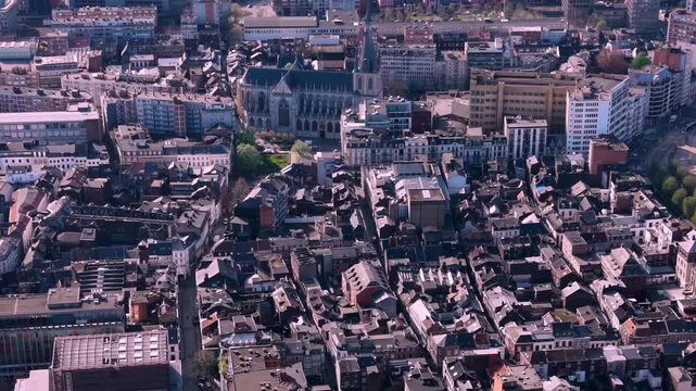 A panoramic Aerial view of the city Liege in Belgium, on a sunny spring morning