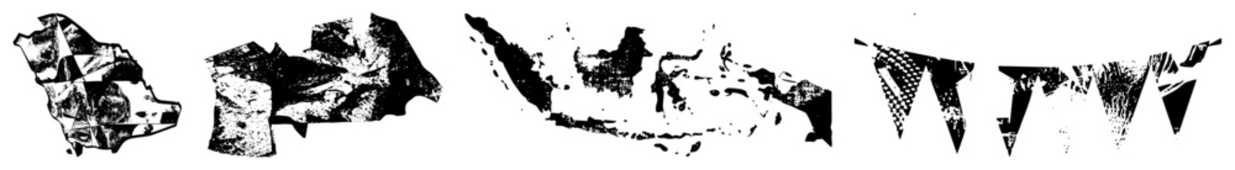 Obraz premium Broken map fragments & torn flags in gritty, with slang like “torn bits” and “grit pieces.” Perfect for urban/punk merch raw energy via distressed halftones and jagged edges.