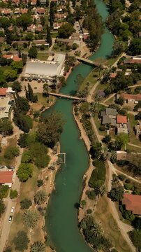 Aerial View of Nir David Kibbutz and Turquoise Water Canals Israel