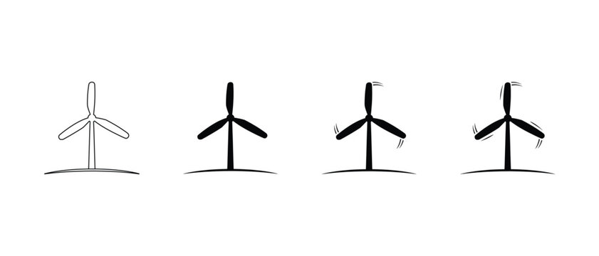 Black and white windmill icon collection for sustainable energy design