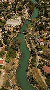 Aerial View of Nir David Kibbutz and Turquoise Water Canals Israel