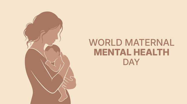 World maternal mental health day illustration with mother and baby