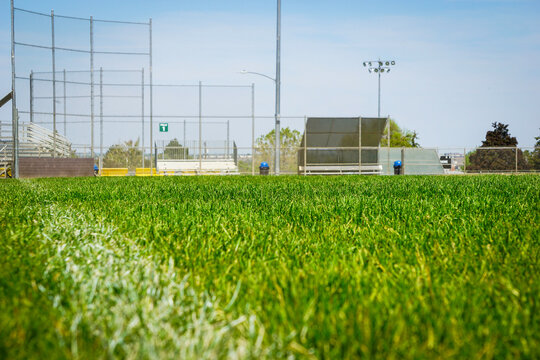 Baseball and softball field viewed from outfield