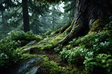 Obraz premium Serene Forest Floor with Moss and Wildflowers