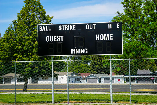 Baseball and softball scoreboard at park