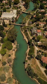 Aerial View of Nir David Kibbutz and Turquoise Water Canals Israel