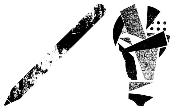Broken pencil meets a deconstructed head in gritty halftone &ldquo;scribble brain&rdquo; or &ldquo;sketch ghost&rdquo; vibes. Raw vector cutout fusing education tools with psychological abstraction, ideal for edgy brandi