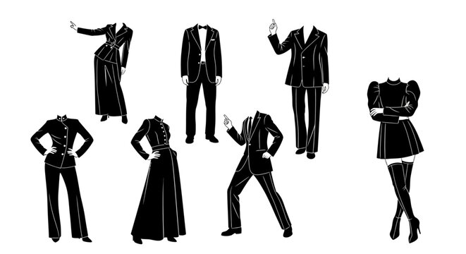 Set of headless fashion silhouettes in formal business suits