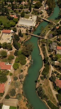 Aerial View of Nir David Kibbutz and Turquoise Water Canals Israel