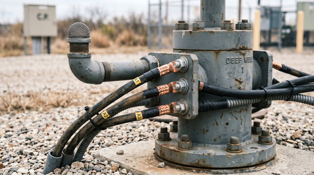 Deep well anode bed wellhead at a cathodic protection installation site