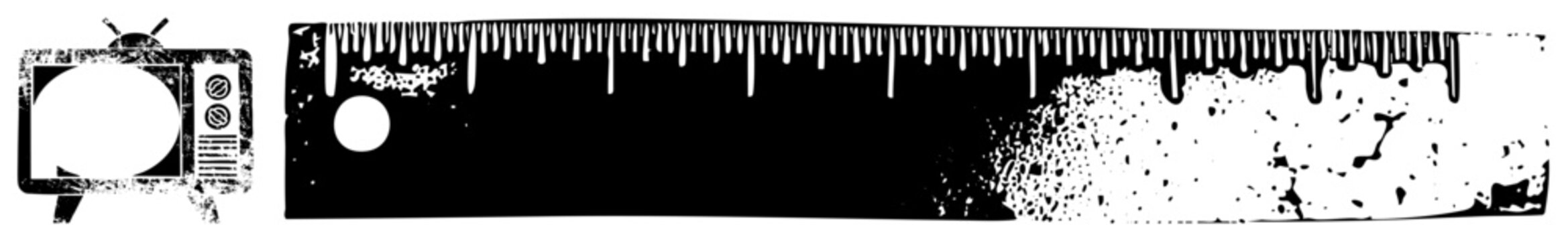 Vintage TV ruler in gritty halftone &ldquo;tube telly&rdquo; meets punk &ldquo;yardstick.&rdquo; Speckled decay, ink drip borders, street art edge for logos/posters.
