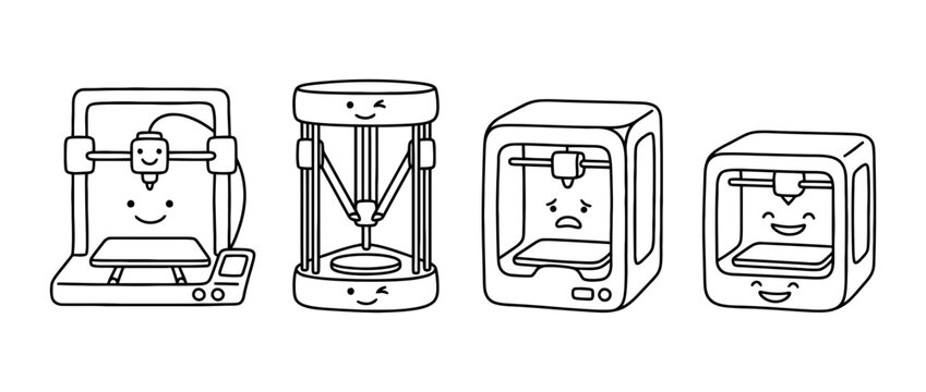3d-printer cute monoline vector set collection
