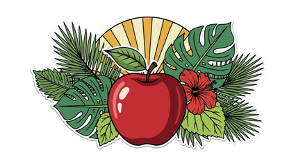 Red Apple with Green Leaves Tropical.