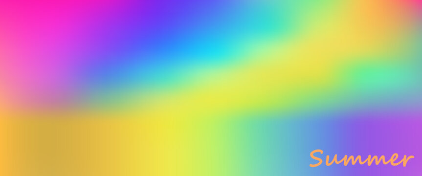 Vibrant summer rainbow mesh gradient background with text summer for modern digital design banner poster and mobile app ui landing page. Vector illustration