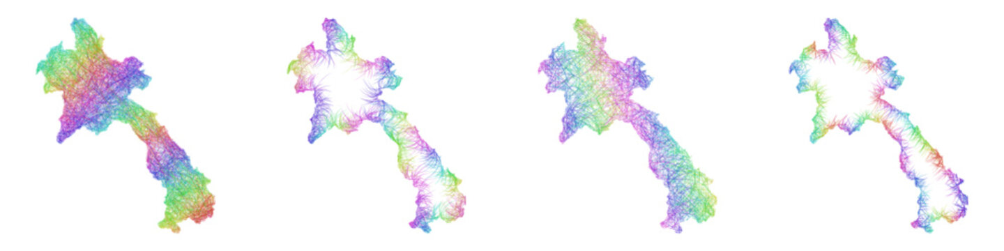Rainbow color sketch Laos map design set