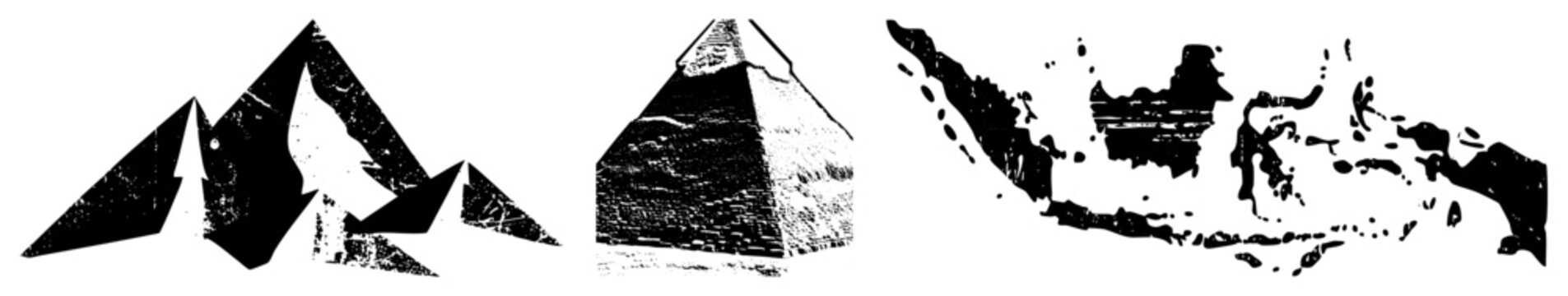 Rugged peaks, ziggurat, archipelago gritty cutouts evoke street stencils, vintage maps. &ldquo;Mountain jag&rdquo; or &ldquo; ghost&rdquo; for edgy, textured designs.