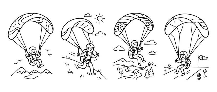 paraglider cute monoline vector set collection