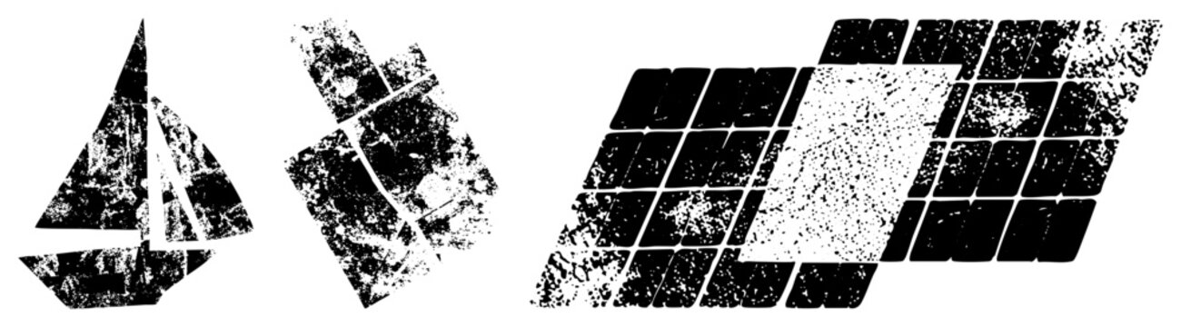 Sailboat in gritty halftone, mimicking weathered woodcut/screen print. Sailors call it &ldquo;salty skiff&rdquo; or &ldquo;tattered jib.&rdquo; Rough edges, broken grid add street art vibe ideal for urban branding or