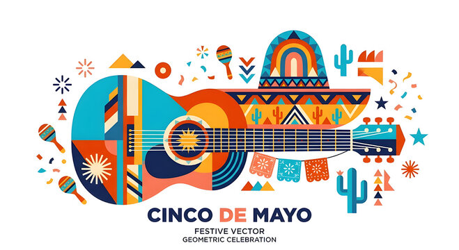 Cinco de Mayo Festive Guitar Geometric Vector