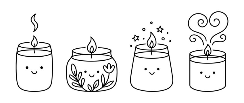 scented-candle cute monoline vector set collection