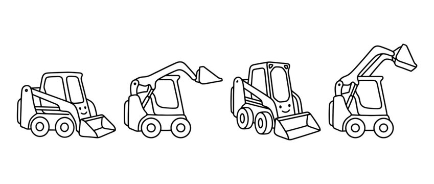 skid-steer cute monoline vector set collection