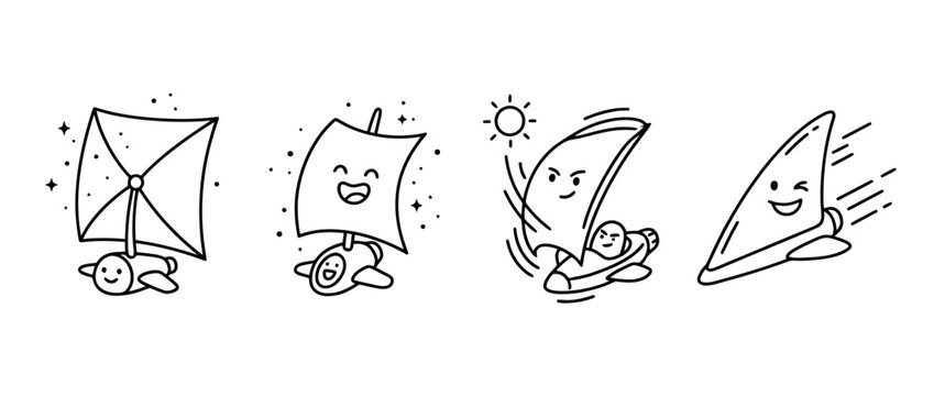 solar-sail cute monoline vector set collection