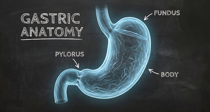 Gastric Anatomy Labeled Stomach on Chalkboard Background