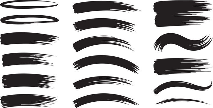 Collection of vector paint brush strokes, hand drawn brush stroke textures set.