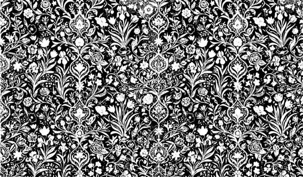 Dense Mughal floral seamless pattern with small botanical motifs and green leaves textile vector