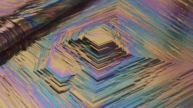 Iridescent crystal growing in colorful abstract macro pattern with rainbow hue