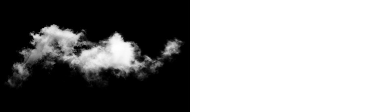 Single white cloud isolated on black background isolated on transparent background