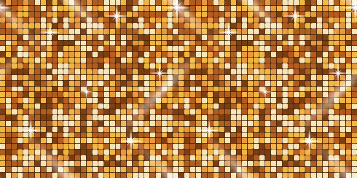 Disco glitter sequin with background pink texture and backdrop purple glam. Dance tile pattern with ball party rose and seamless mosaic retro. Sparkle gold disco with vector bg