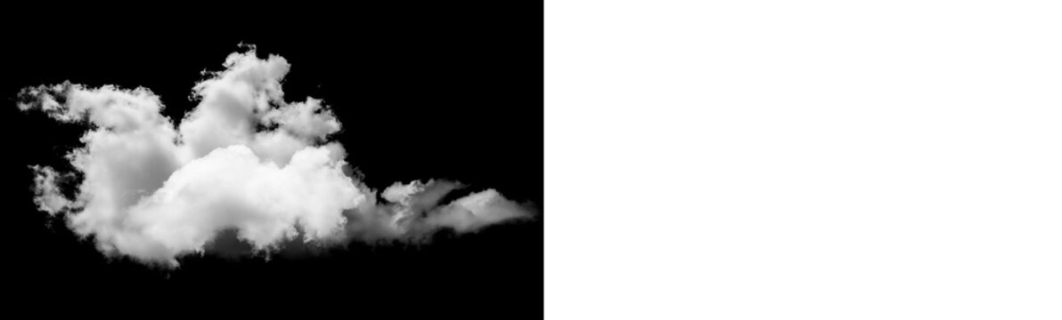 Single white cloud isolated on black background isolated on transparent background