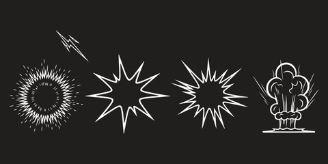 Set of hand drawn explosion and blast comic book style effect symbols © md