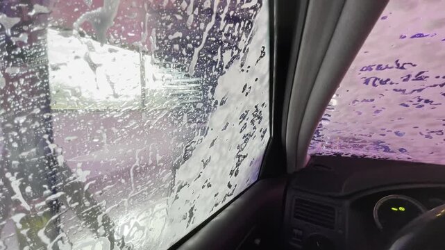 POV shot - going through an automatic car wash