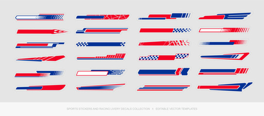 Racing stripes with checkered flag and racing dynamic  form banners for sport car livery decals and racing banner design, branding vehicle graphics - editable vector templates set © VRTX