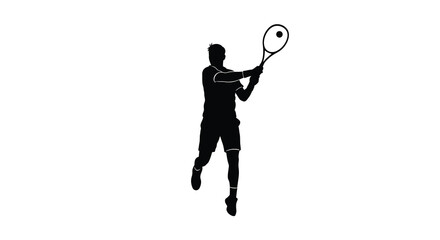 Tennis player hitting ball in action black silhouette © TANJIL