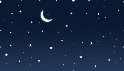 Seamless night sky vector with crescent moon and stars dark blue gradient background pattern © Alok Vector Studio