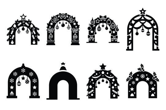 christmas arch silhouette icon set in black color on white background. Christmas Simple vector icons for web design.