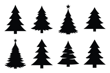 Obraz premium christmas tree silhouette icon set in black color on white background. Christmas Simple vector icons for web design.
