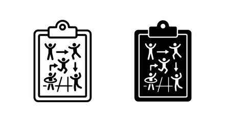 Fototapeta premium Teamwork Strategy Icons, Business Planning Clipboard, Human Figures Flowchart