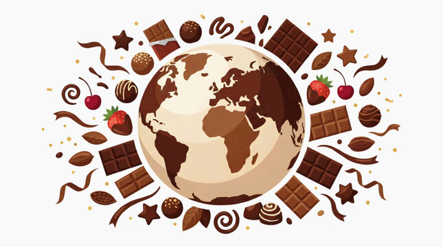 Chocolate globe with assorted sweets and treats around it