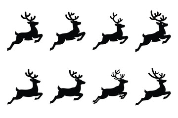 flying reindeer silhouette icon set in black color on white background. Christmas Simple vector icons for web design. © subhadrarani