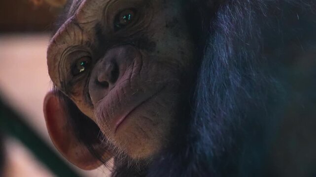 Close up of a chimpanzee or chimpanse face and head looking around