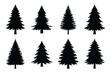 Fototapeta premium pine tree silhouette icon set in black color on white background. Christmas Simple vector icons for web design.