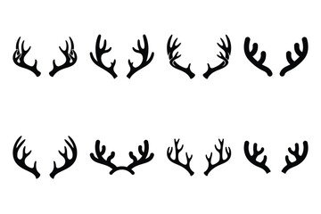 reindeer antlers silhouette icon set in black color on white background. Christmas Simple vector icons for web design. © subhadrarani