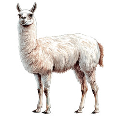 Llama, watercolor clipart showcasing whimsical details and harmonious color flow, isolated on a white background. © trovexa