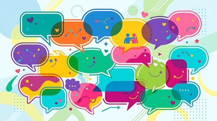 Naklejka premium Colorful speech bubbles with social media icons and shapes