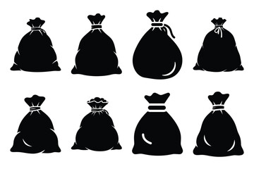 Naklejka premium santa sack silhouette icon set in black color on white background. Christmas Simple vector icons for web design.